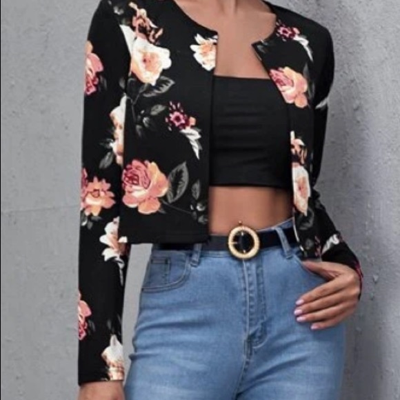 SHEIN Floral Print Open Front Jacket size M - Picture 2 of 3